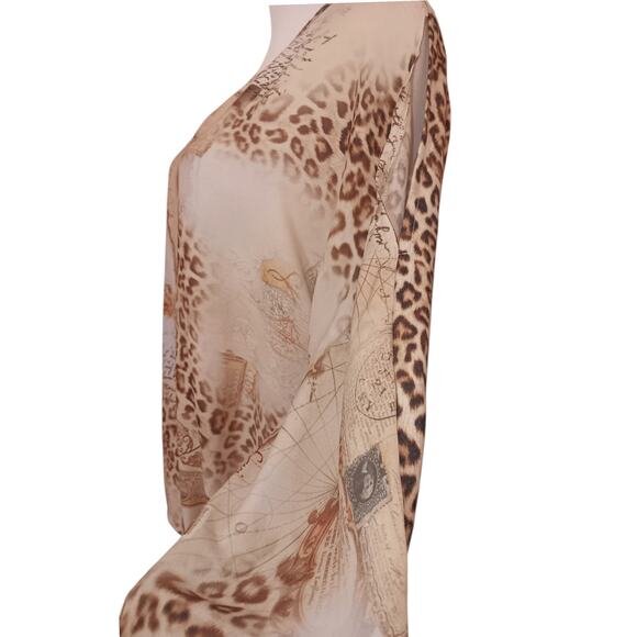 CHICO'S 1 Cute Travel Print Split Sleeves Blouse‎ Top M/8 Animals Maps Safari - Picture 14 of 16